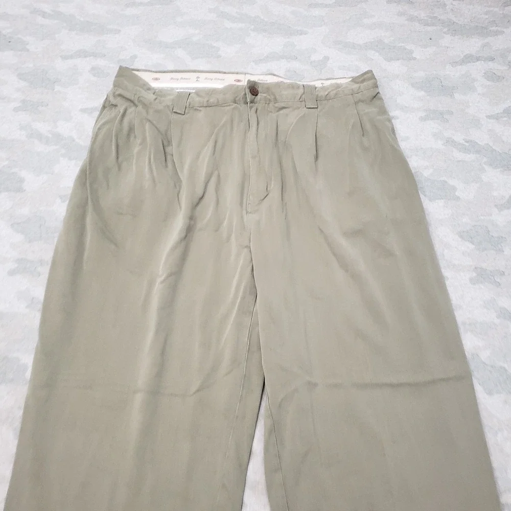 Tommy Bahama Pants Mens 38 Green Pleated 100% Silk Relaxed
